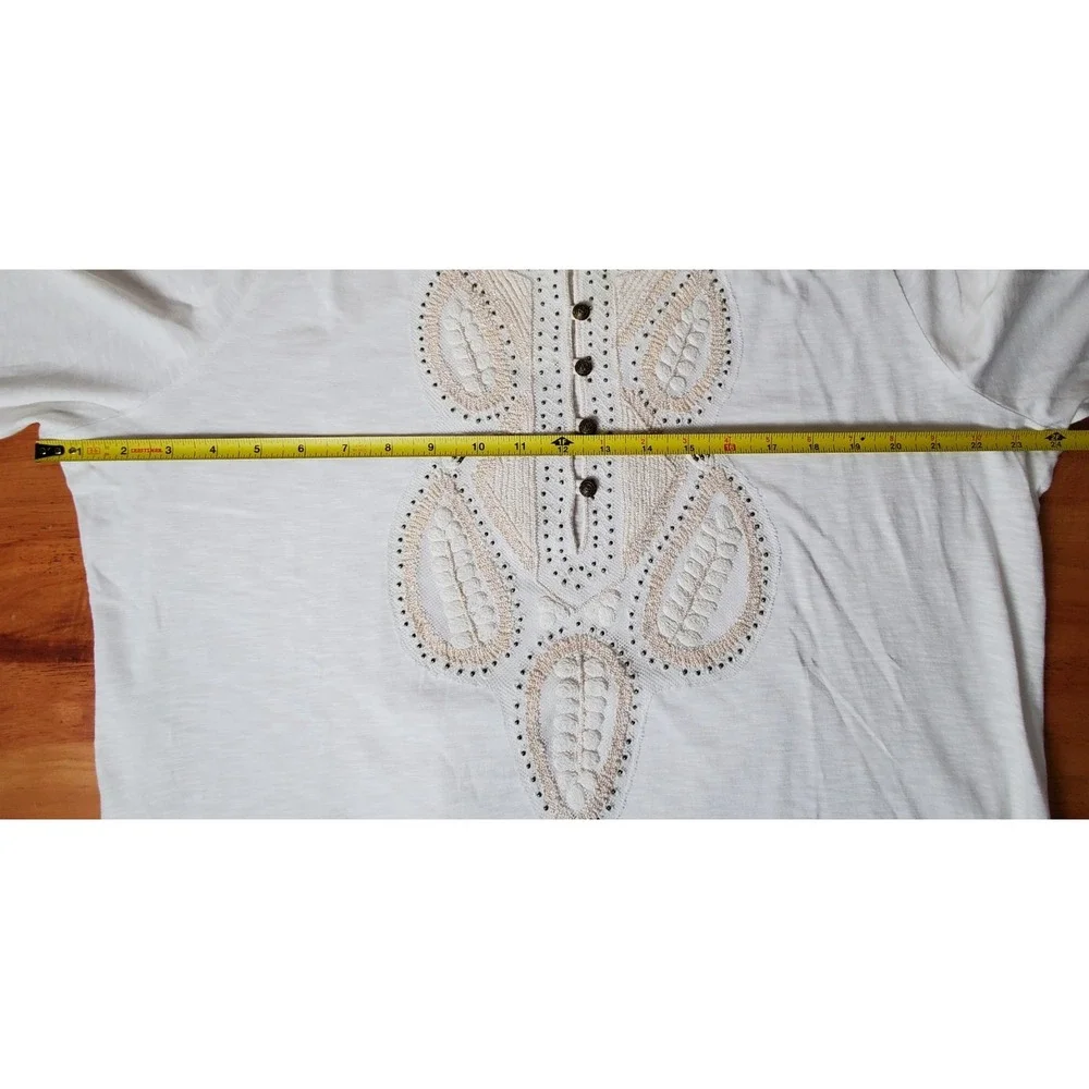 Soft Surroundings Embroidered Beaded Hooded Tunic Top 1X Cotton White 3/4 Sleeve - Picture 8 of 9